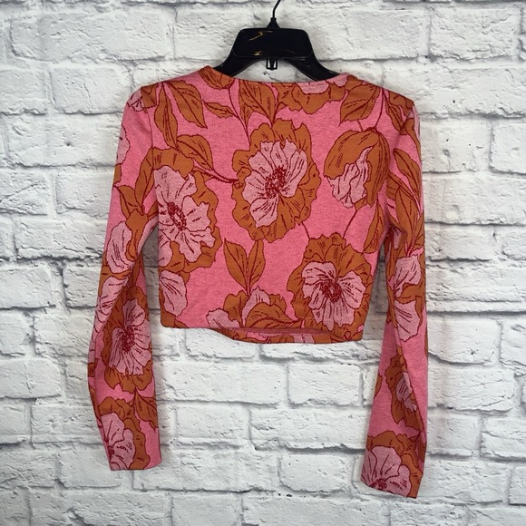 Zara Pink and Orange Floral Crop Top - Picture 2 of 5